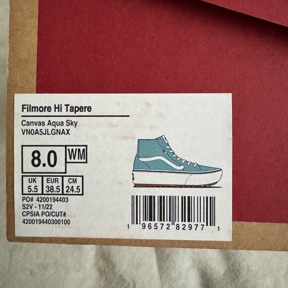 Vans filmore hi Tapere canvas aqua sky blue women’s sz 8WM platform new with box - Picture 8 of 9
